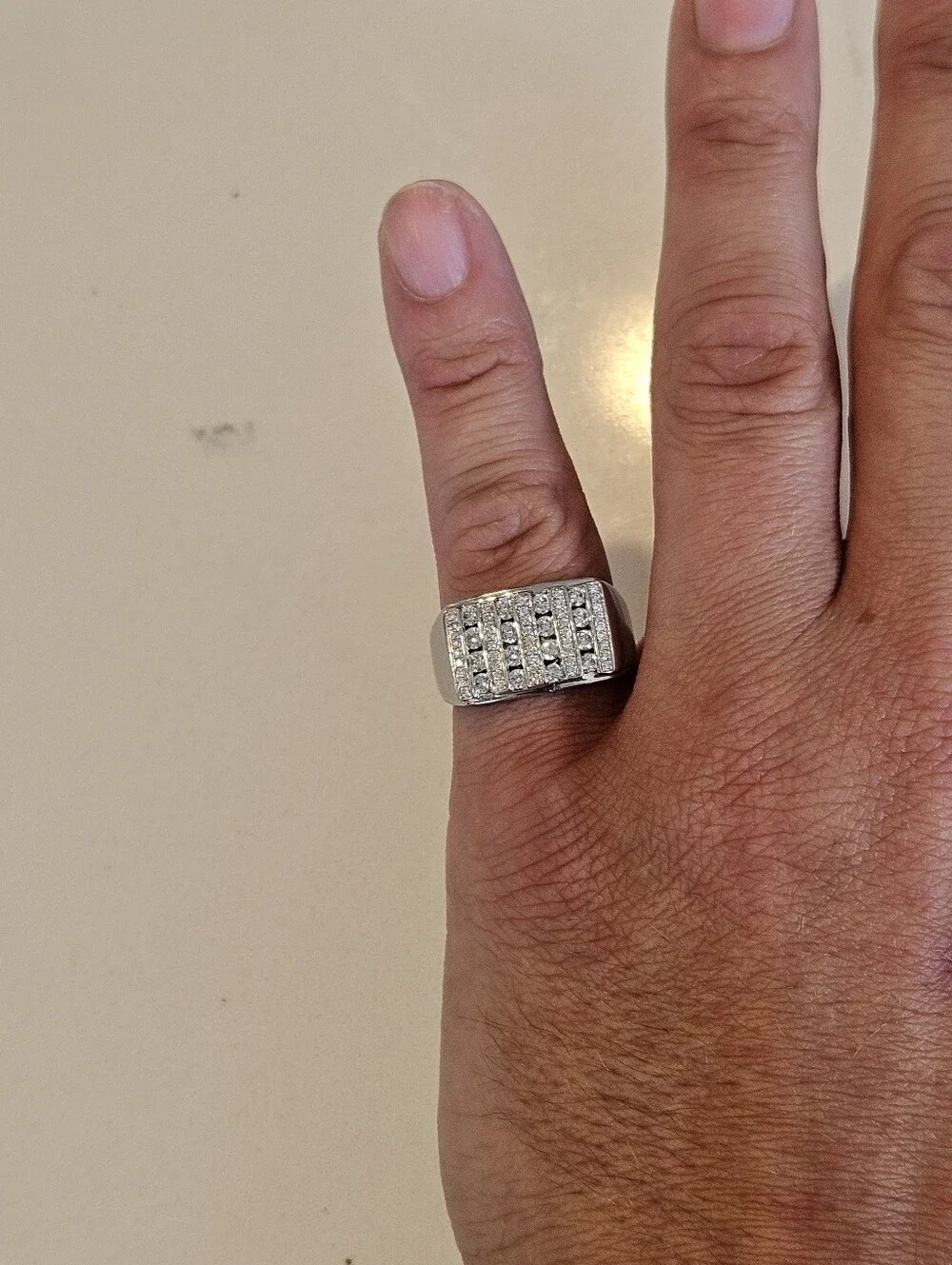 Luxury Men's Solid 14k White Gold 1ctw Natural Diamond Statement Ring